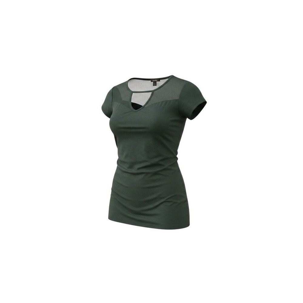 rue21 Mesh Top Womens Medium Green O-Ring Cutout Short Sleeve Tee